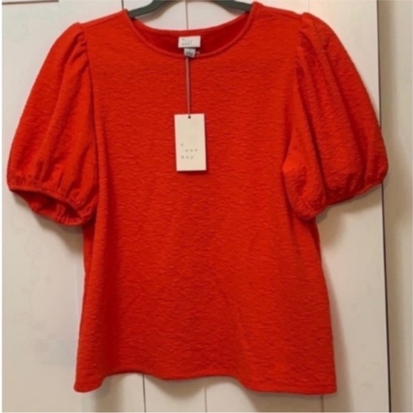 Red Short Sleeved Top Crinkle Material 
Gorgeous Bright Red In Color  NEW! - Picture 1 of 3